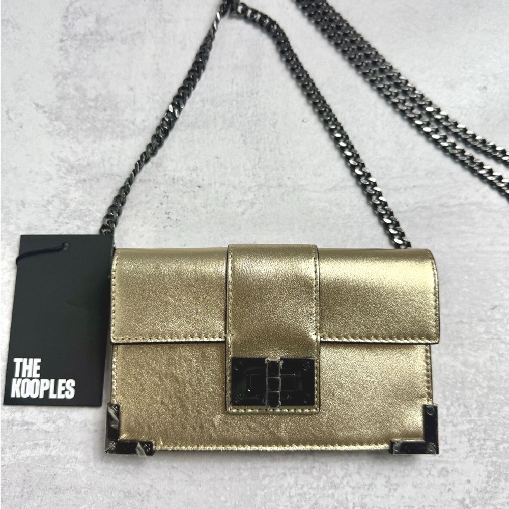 The Kooples Clutch Wallet Emily Champagne Gold Leather Chain Strap
